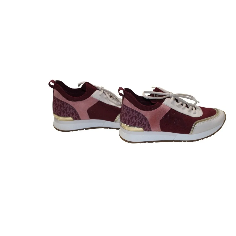MICHAEL KORS Jenkins Stretch Knit Trainer Womens 8.5 EUC Burgundy Cream Suede - Picture 4 of 8